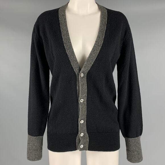 COMME des GARCONS 1980s Size S Black Grey Wool Knit Buttoned Cardigan - Picture 1 of 7